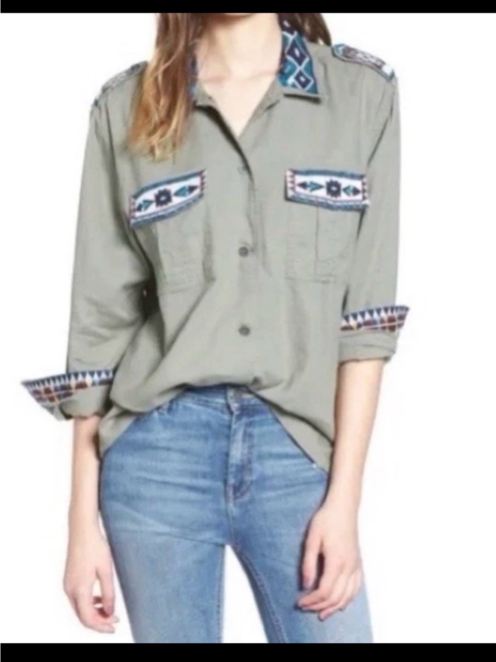 Rails Channing Sage Floral Embroidery Snap Button Long Sleeve Shirt
